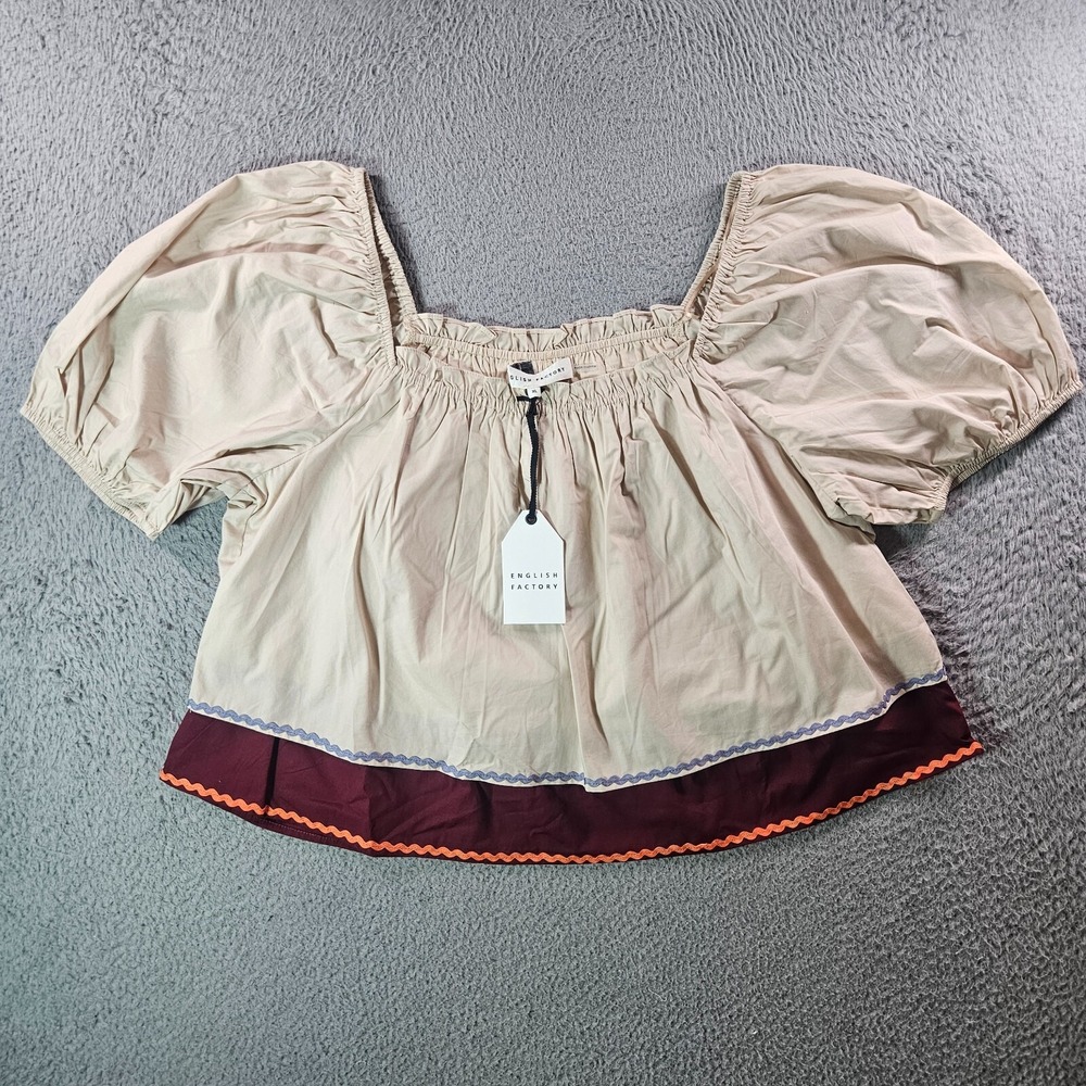 NWOT English Factory Cropped Top Women‎ XL Boho Gypsy Beige Maroon Red